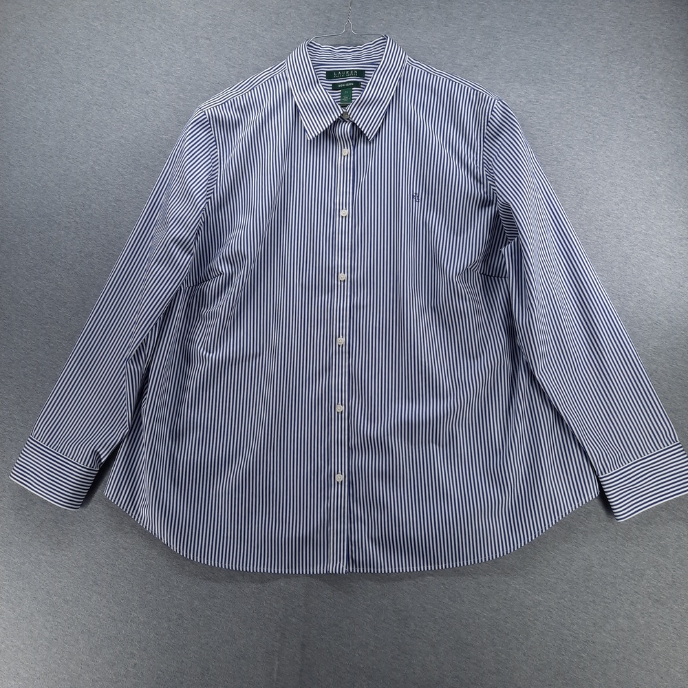 Lauren Ralph Lauren Shirt Womens 2X Blue Stripe Collared Button Front Non Iron